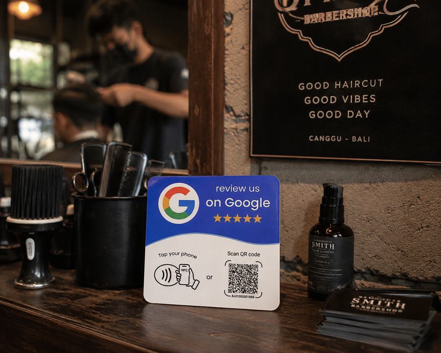 NFC reviewkaart in een barbershop in Bali