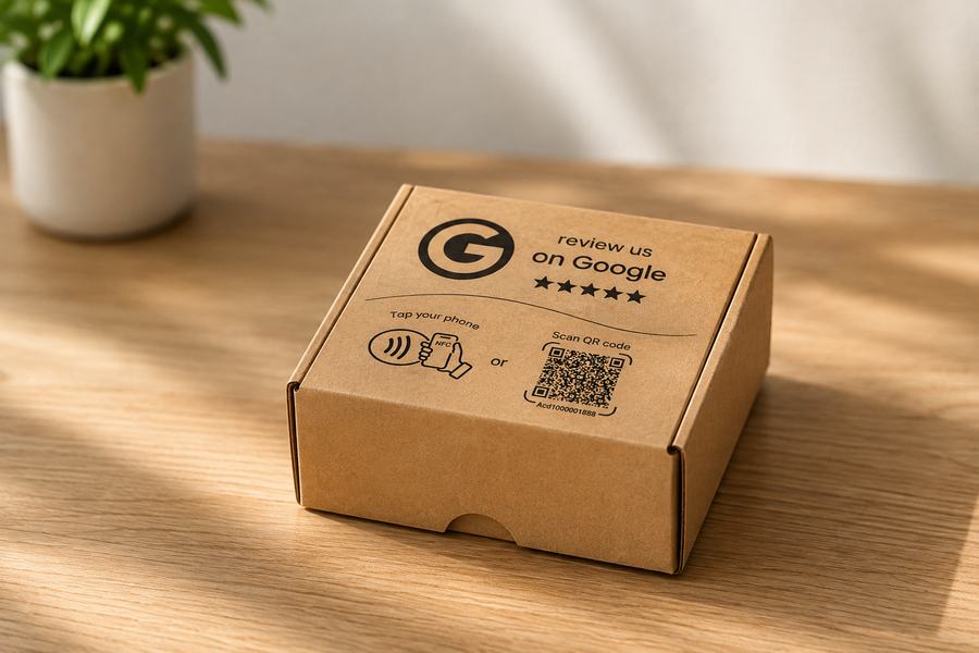 Verpakking van de NFC Google reviewkaart